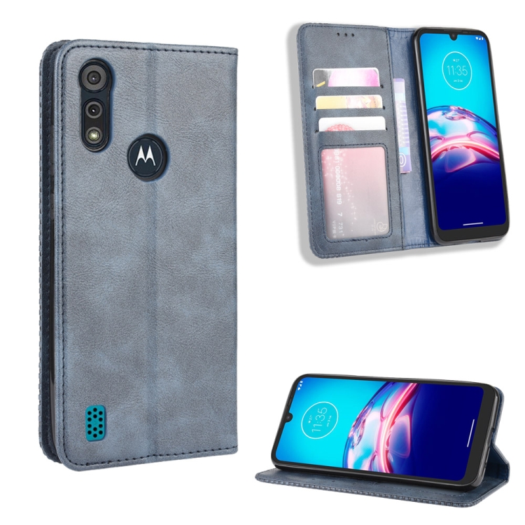 9D SKLO + PUZDRO 2v1 pre Motorola Moto E6i / E6s - Knižkové Retro modré