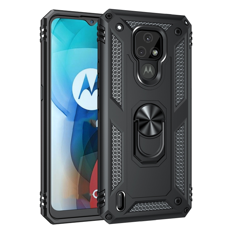 9D SKLO + PUZDRO 2v1 pre Motorola E7 - Tvrdené Ring Armor čierne