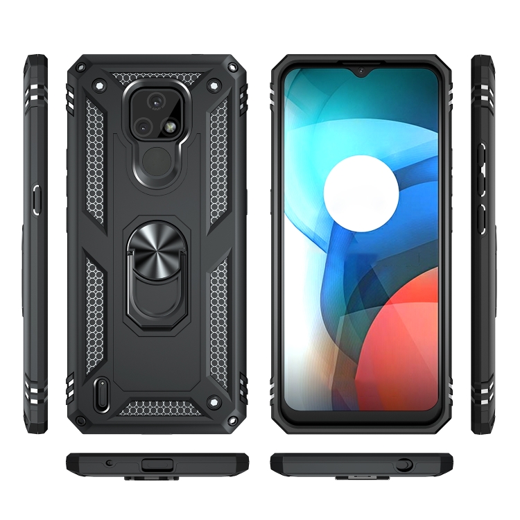 9D SKLO + PUZDRO 2v1 pre Motorola E7 - Tvrdené Ring Armor čierne