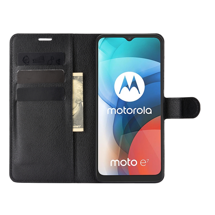 9D SKLO + PUZDRO 2v1 pre Motorola E7 - Knížkove puzdro Litchi čierne