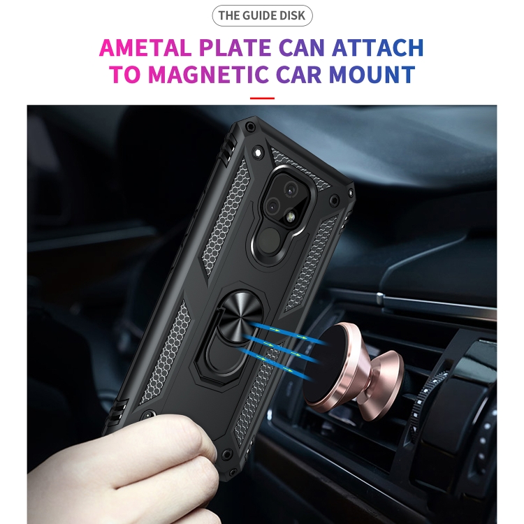 Tvrdené Ring Armor puzdro pre Motorola Moto E7 - čierne