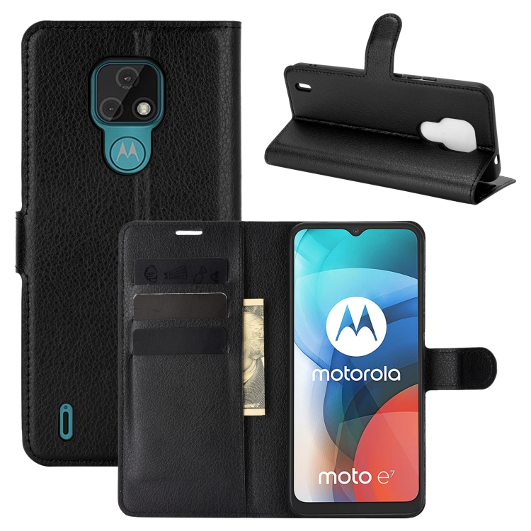 Knižkové puzdro Litchi čierne pre Motorola Moto E7