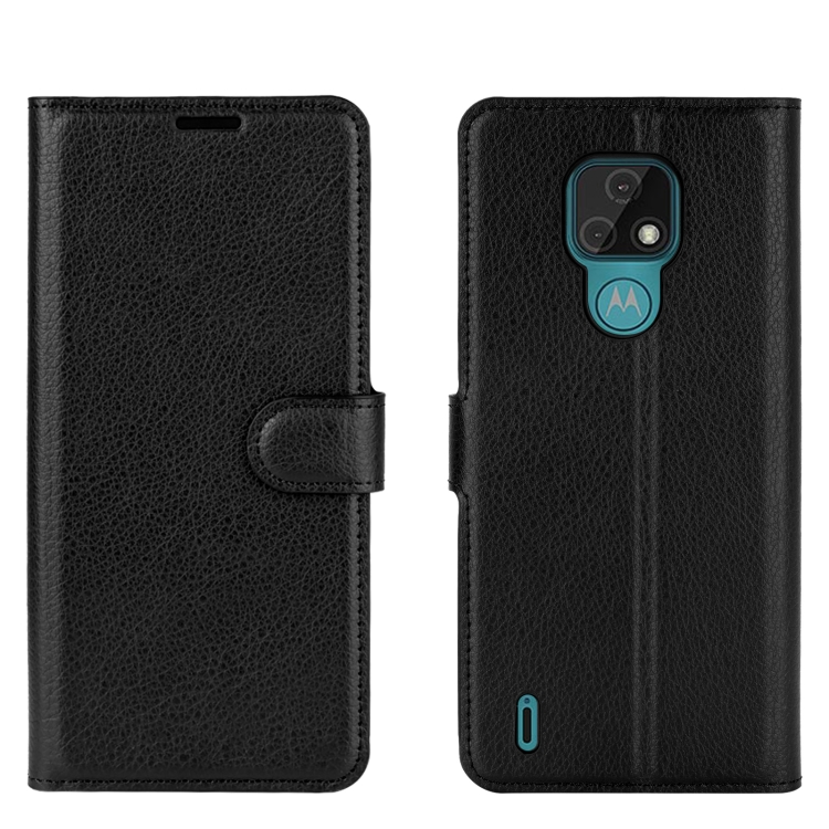 Knižkové puzdro Litchi čierne pre Motorola Moto E7