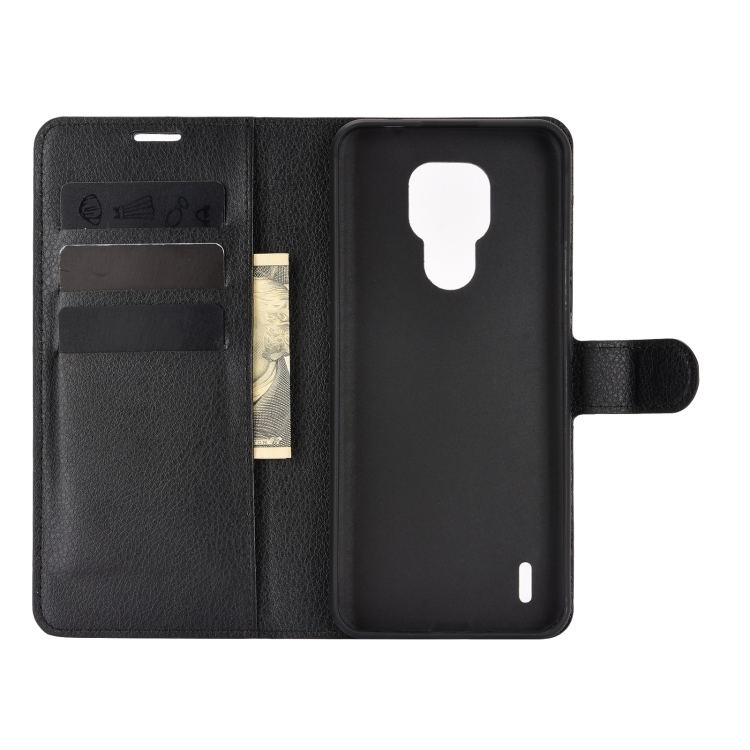 Knižkové puzdro Litchi čierne pre Motorola Moto E7