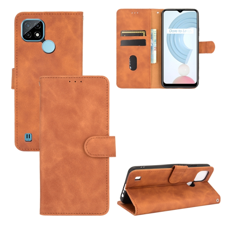 9D SKLO + PUZDRO 2v1 pre Realme C21 - Knižkové Solid hnedé