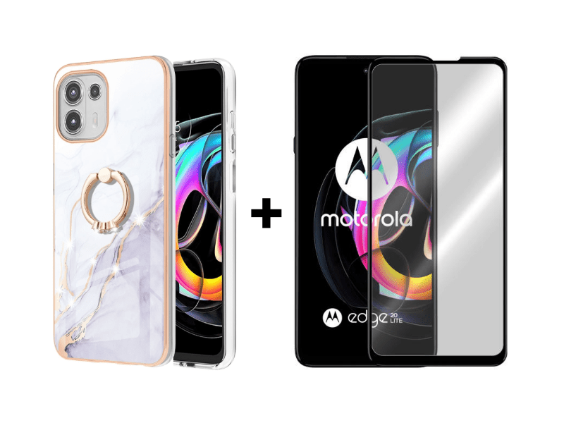 9D SKLO + PÚZDRO 2v1 pre Motorola Moto Edge 20 Lite - Marble Ring