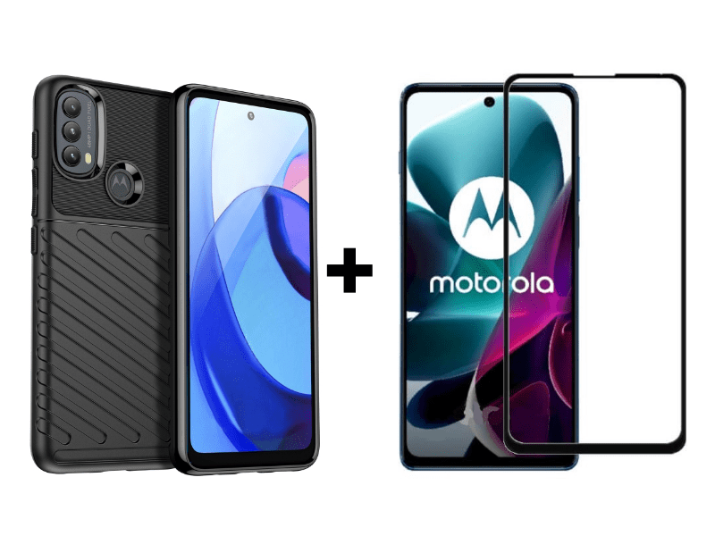 9D SKLO + PUZDRO 2v1 pre Motorola Moto E20 / E30 / E40 - Thunder čierne