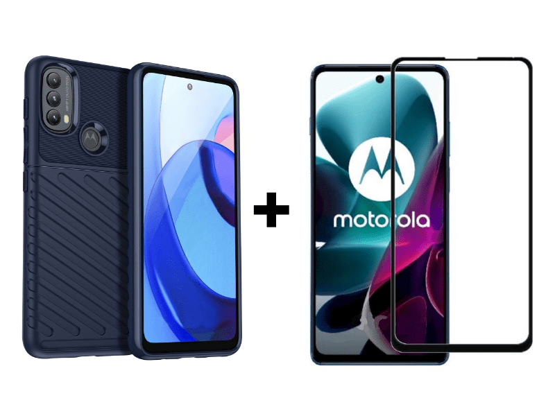 9D SKLO + PUZDRO 2v1 pre Motorola Moto E20 / E30 / E40 - Thunder modré