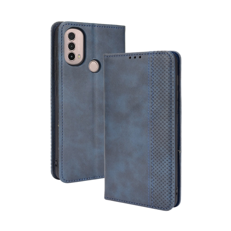 9D SKLO + PUZDRO 2v1 pre Motorola Moto E20 / E30 / E40 - Knižkové Retro modré