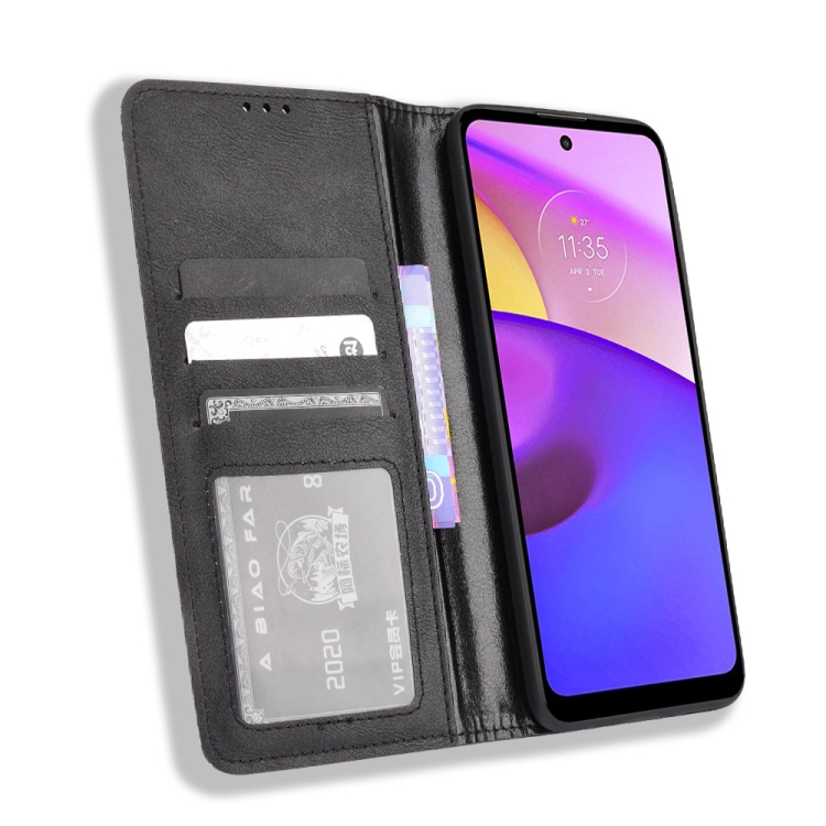 Knižkové puzdro pre Motorola Moto E20 / E30 / E40 - Retro čierne