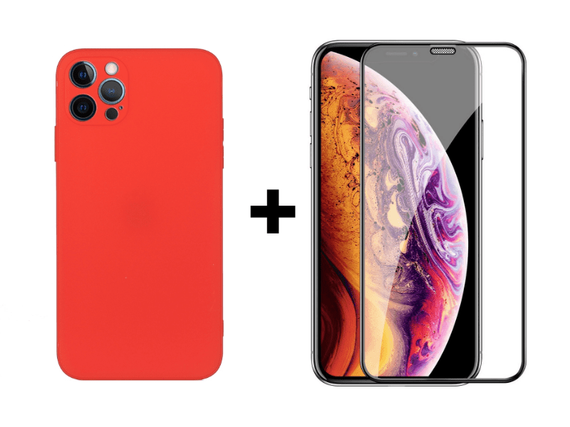 9D SKLO + KRYT 2v1 na Apple iPhone 12 / 12 Pro - silikónové červené