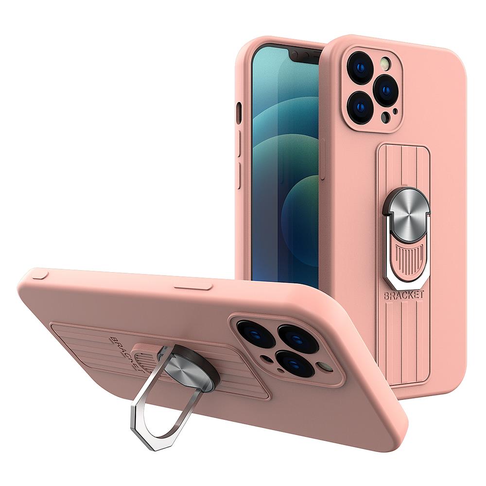 9D SKLO + KRYT 2v1 pre Apple iPhone 11 - Armor Ring grip ružové