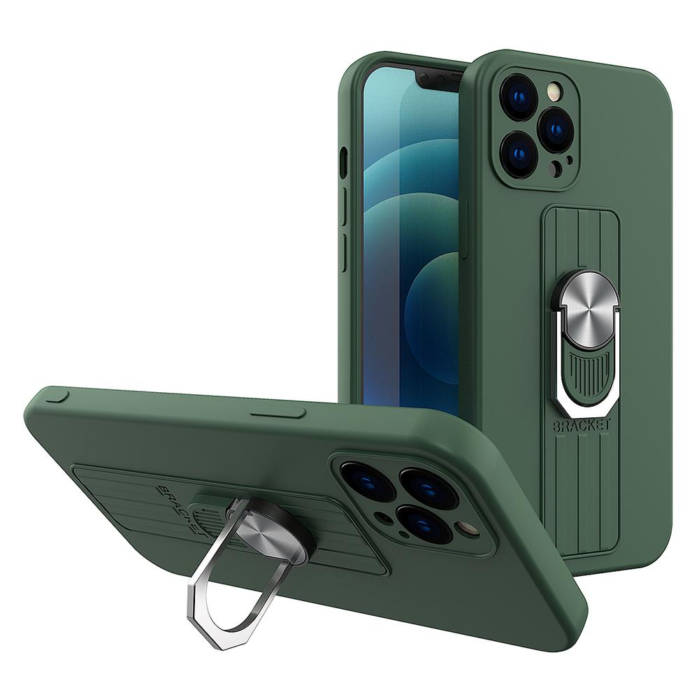 9D SKLO + KRYT 2v1 pre Apple iPhone 11 - Armor Ring grip zelené