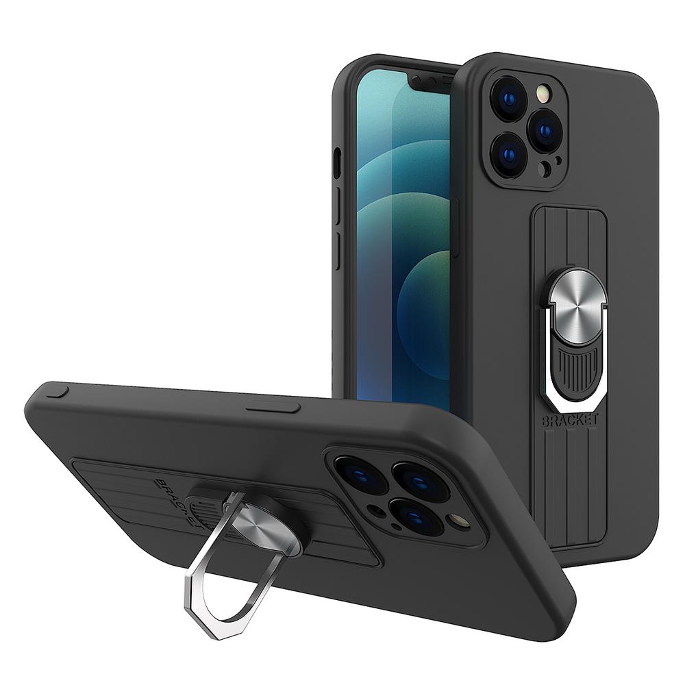 9D SKLO + KRYT 2v1 pre Apple iPhone 11 - Armor Ring grip čierne