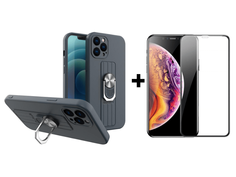 9D SKLO + KRYT 2v1 pre Apple iPhone 11 - Armor Ring grip modré