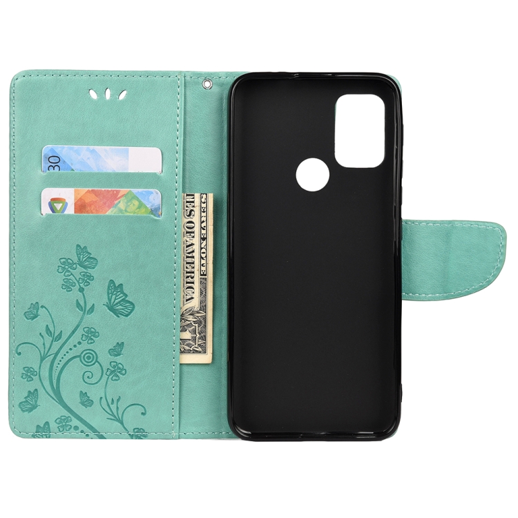 Knižkové puzdro Fancy pre Motorola Moto G10 / G20 / G30 - Butterfly zelené