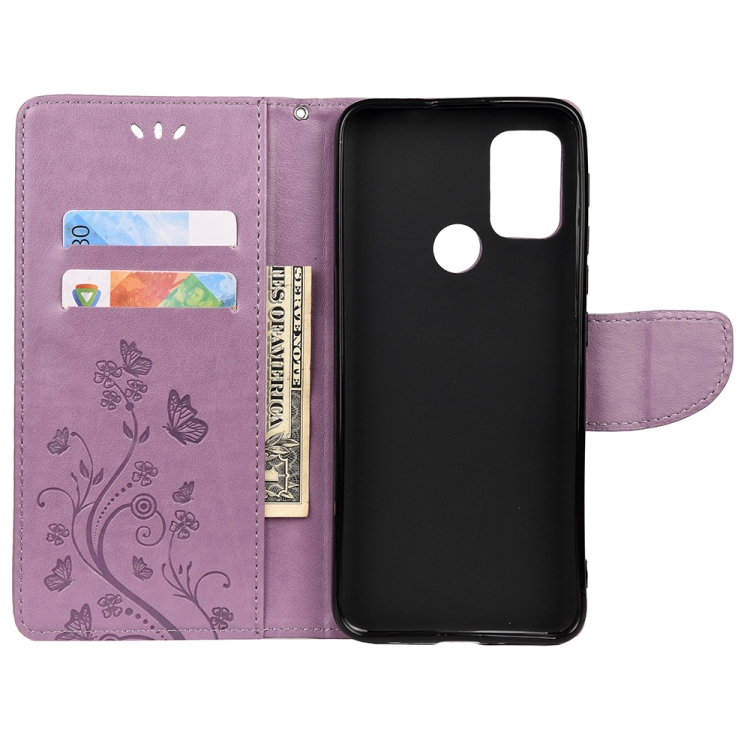 Knižkové puzdro Fancy pre Motorola Moto G10 / G20 / G30 - Butterfly fialové