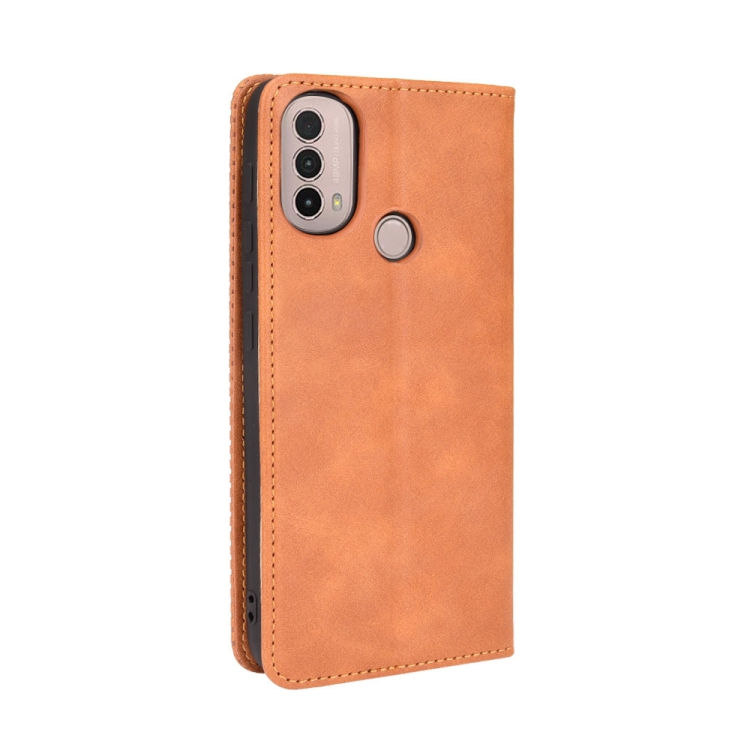 Knižkové puzdro pre Motorola Moto E20 / E30 / E40 - Retro hnedé