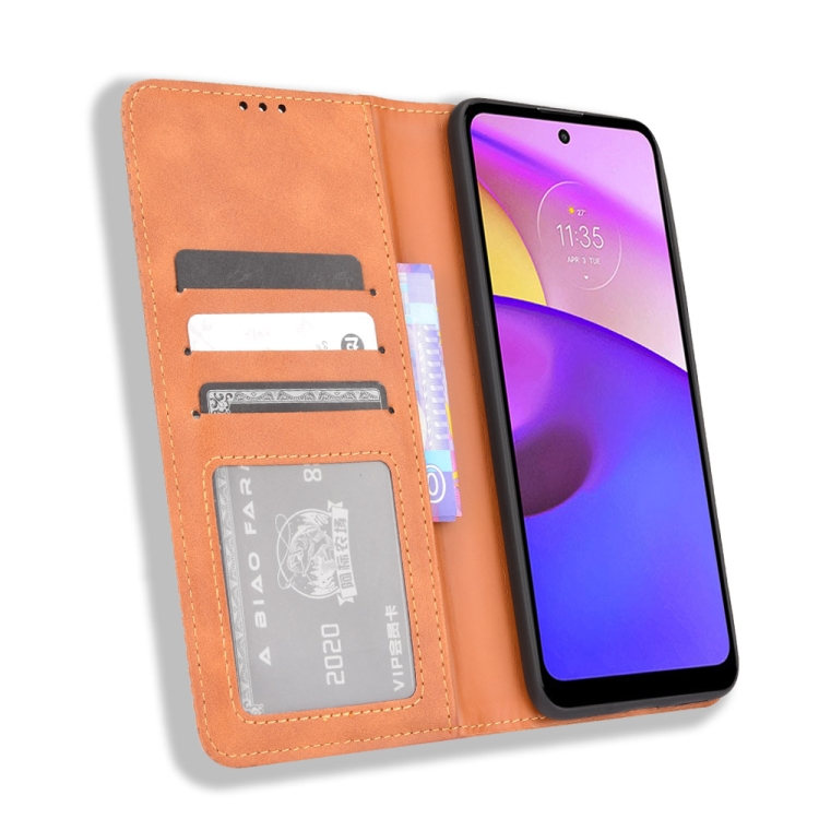 Knižkové puzdro pre Motorola Moto E20 / E30 / E40 - Retro hnedé