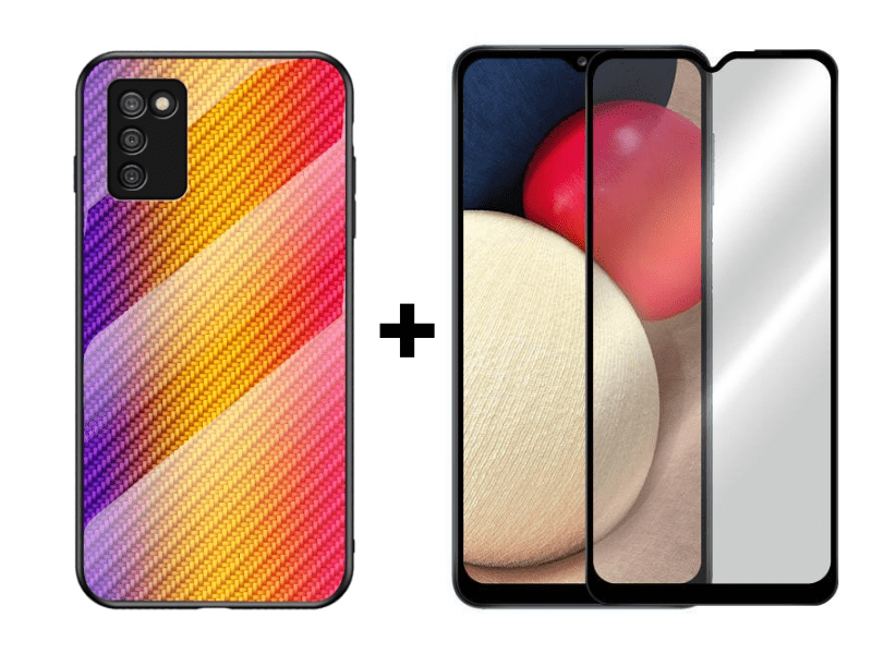 9D SKLO + PÚZDRO 2v1 pre SAMSUNG GALAXY A03s - Carbon Colorful Fiber