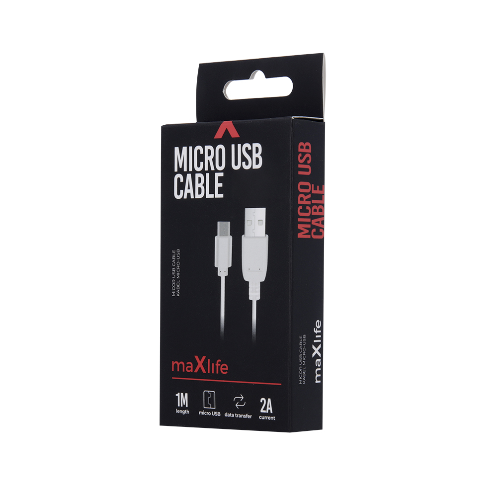 Maxlife Micro USB Fast Charge kábel 2A 1m biely