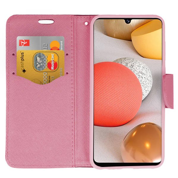 9D SKLO + PUZDRO 2v1 pre Samsung Galaxy A22 5G - Knižkové Fancy čierno ružové