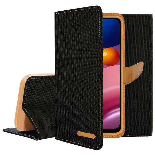 SKLO + PUZDRO 2v1 pre Samsung Galaxy A13 5G / A04s - Knižkové CANVAS hnedé