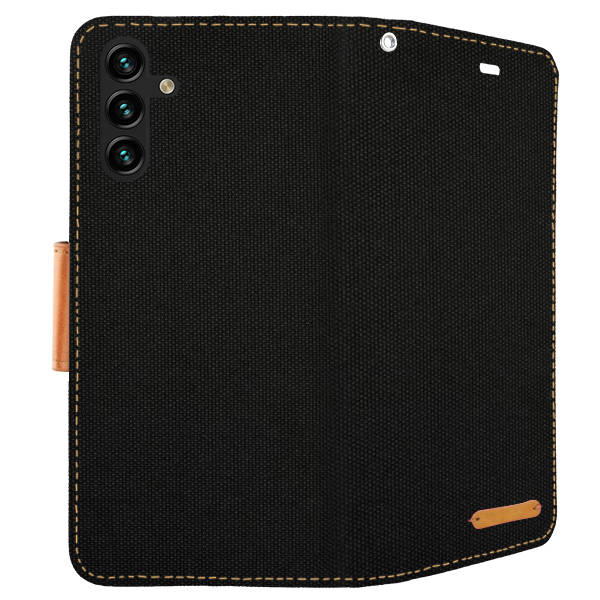 Knižkové puzdro pre Samsung Galaxy A13 5G / A04s - CANVAS čierno hnedé