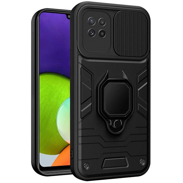 Tvrdený kryt pre Samsung Galaxy A22 5G - Ring armor Slide čierne