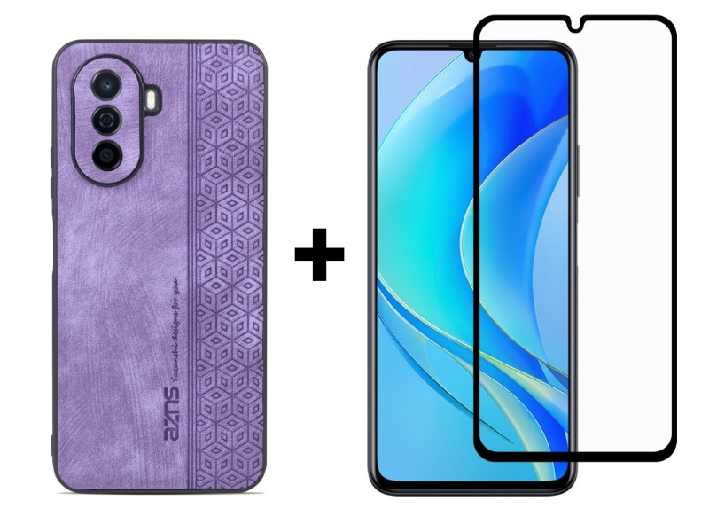 9D SKLO + PUZDRO 2v1 pre Huawei Nova Y70 - Emboosed fialový