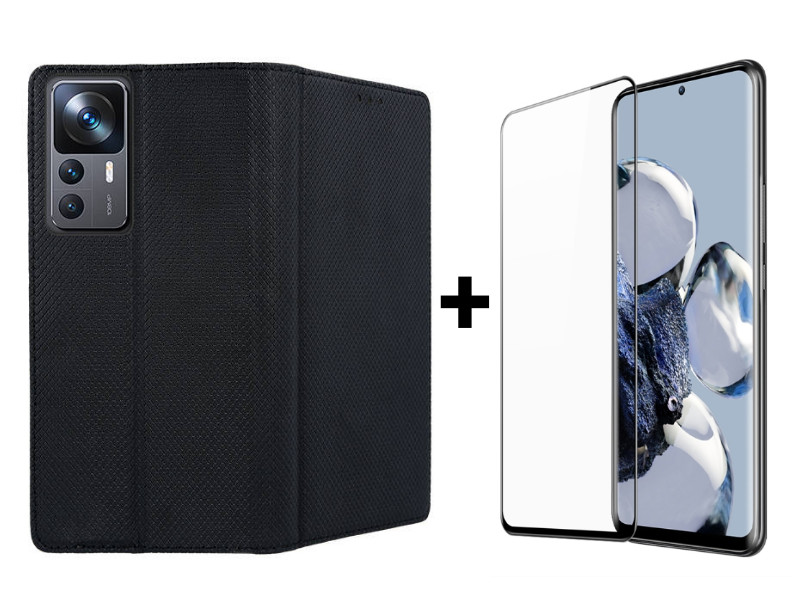 SKLO + PUZDRO 2v1 pre Xiaomi 12T / 12T PRO - Knižkové Smart Magnet čierne