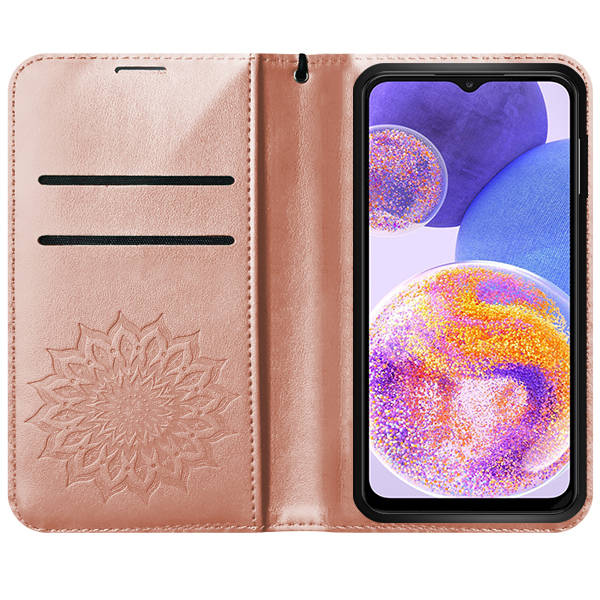 SKLO + PUZDRO 2v1 pre Samsung Galaxy A23 / A23 5G - Knižkové Mandala ružové