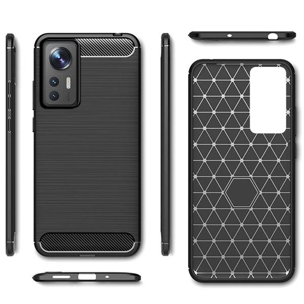 SKLO + PUZDRO 2v1 pre Xiaomi 12 Lite - silikónové CARBON čierne