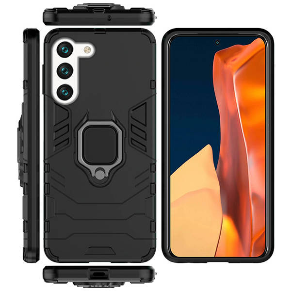 SKLO + PUZDRO 2v1 pre Samsung Galaxy S23 5G - Tvrdené RING armor čierne
