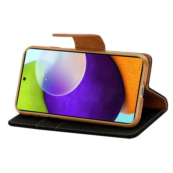 Knižkové puzdro pre Samsung Galaxy A51 - CANVAS čierno hnedé