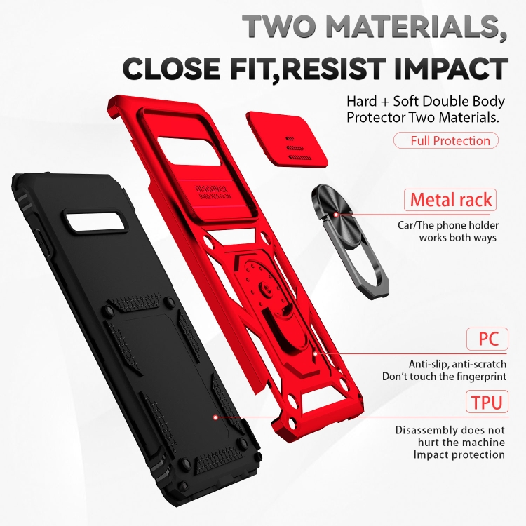 9D SKLO + PUZDRO 2v1 pre Samsung Galaxy S10 Plus - Ring ARMOR červené