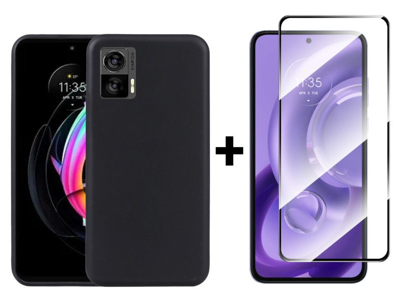 9D SKLO + PUZDRO 2v1 pre Motorola Edge 30 Neo - Silikónové čierne
