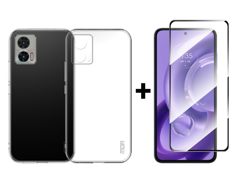 9D SKLO + PUZDRO 2v1 pre Motorola Edge 30 Neo - Silikónové priesvitné