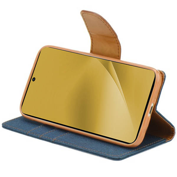 SKLO + PUZDRO 2v1 pre Xiaomi 12 Lite - Knižkové CANVAS modro hnedé