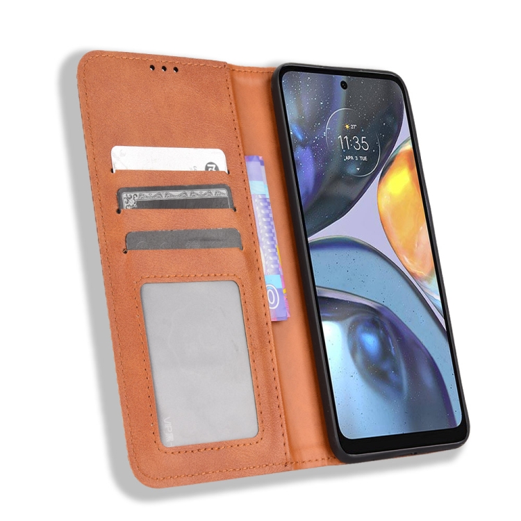 9D SKLO + PÚZDRO 2v1 pre Motorola Moto G22 - Knižkové Retro hnedé