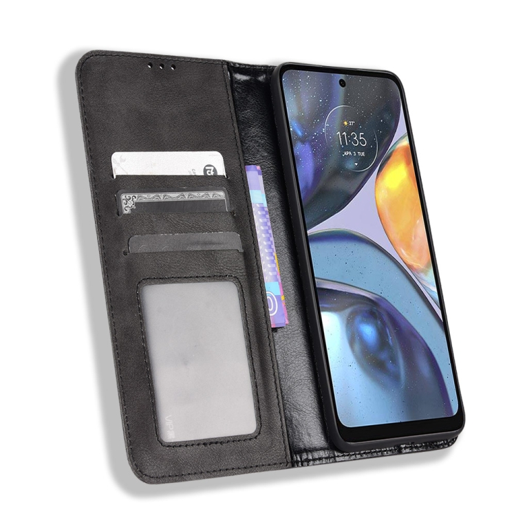 9D SKLO + PÚZDRO 2v1 pre Motorola Moto G22 - Knižkové Retro čierne