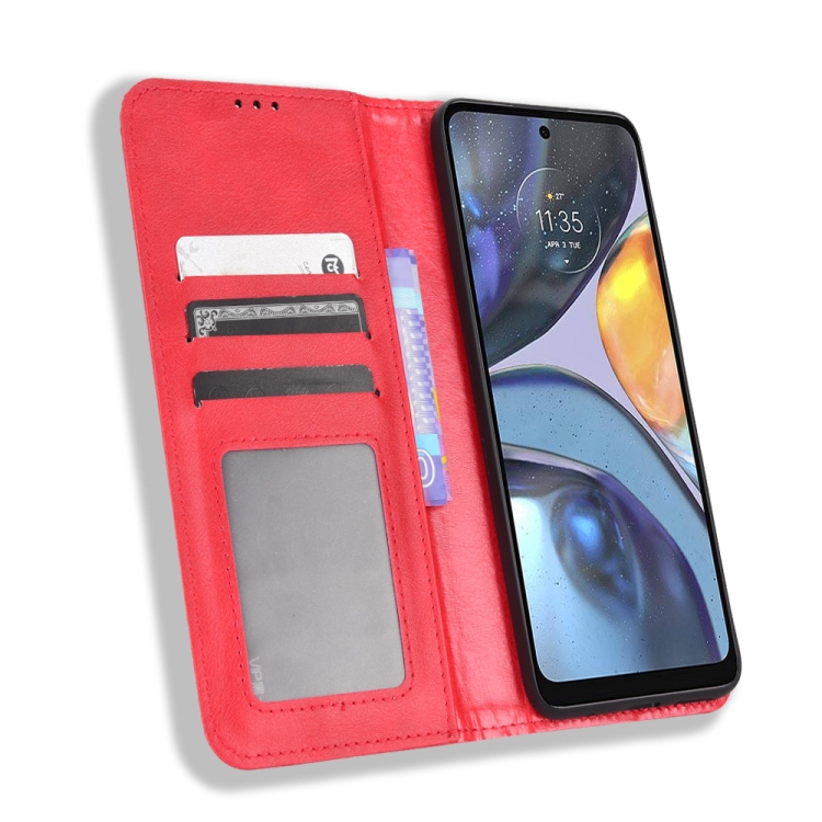 9D SKLO + PÚZDRO 2v1 pre Motorola Moto G22 - Knižkové Retro červené