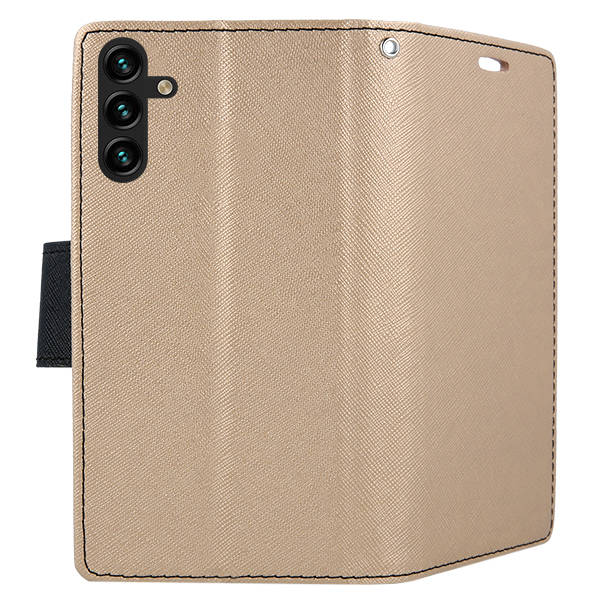 SKLO + PUZDRO 2v1 pre Samsung Galaxy A14 4G / A14 5G - Knižkové FANCY zlaté