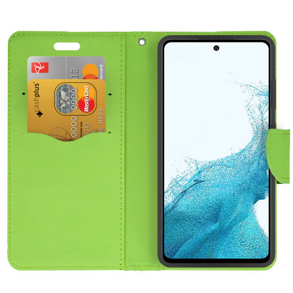 9D SKLO + PUZDRO 2v1 pre Samsung Galaxy A54 5G - Knižkové FANCY modro zelené