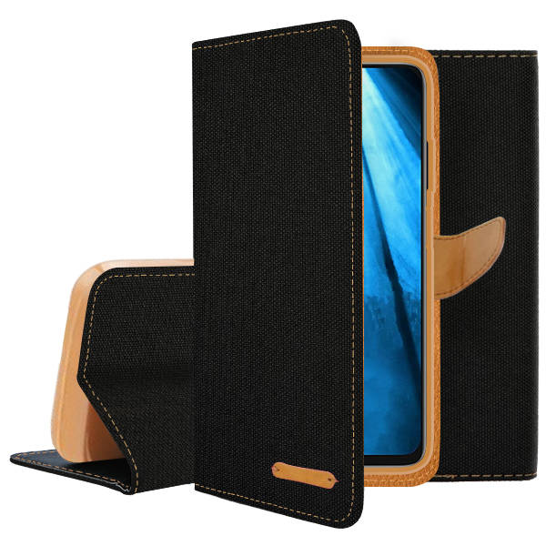 9D SKLO + PUZDRO 2v1 pre Samsung Galaxy A34 5G - Knižkové CANVAS čierno hnedé