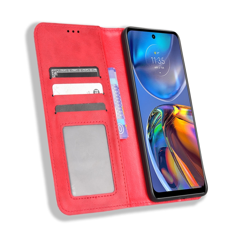 9D SKLO + PUZDRO 2v1 pre Motorola Moto E32 / E32s - Knižkové Retro červené