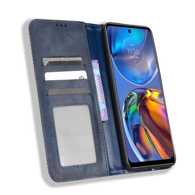 9D SKLO + PUZDRO 2v1 pre Motorola Moto E32 / E32s - Knižkové Retro modré