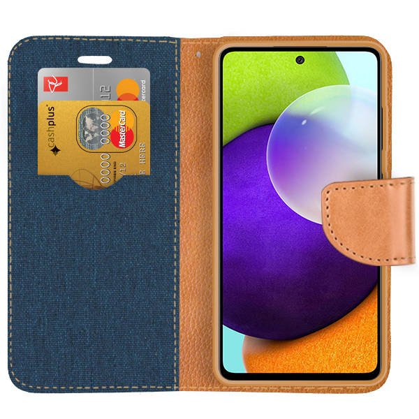 9D SKLO + PUZDRO 2v1 pre Samsung Galaxy A51 - Knižkové CANVAS modro hnedé