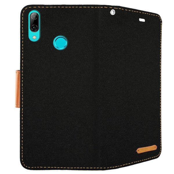 SKLO + PUZDRO pre HUAWEI P Smart 2019 - Knižkové CANVAS čierno hnedé
