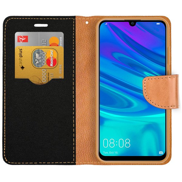 Knižkové puzdro pre Huawei P Smart 2019 / Honor 10 Lite - CANVAS čierno hnedé
